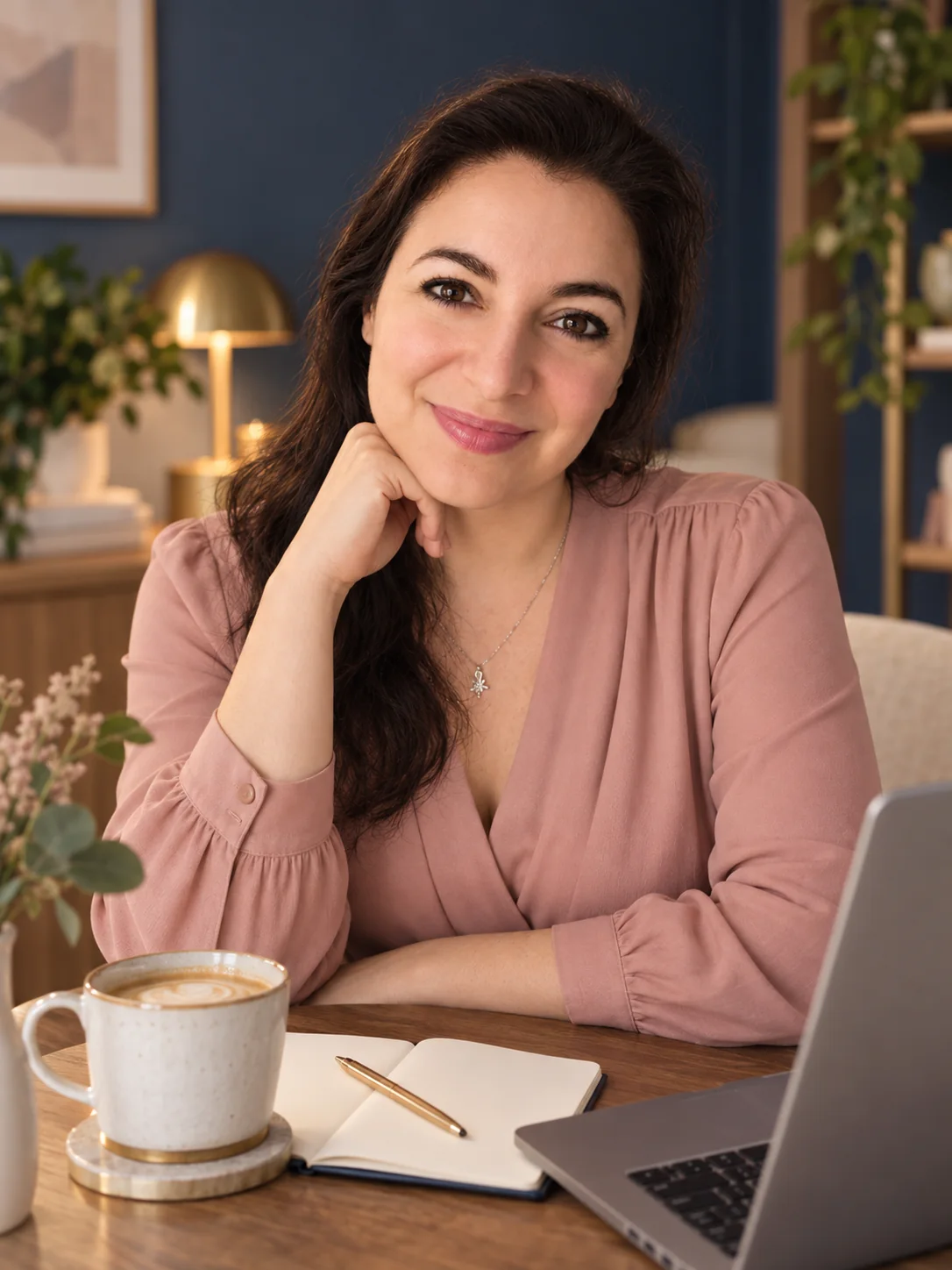 Stella Norsen alla scrivania, ascolta con un sorriso