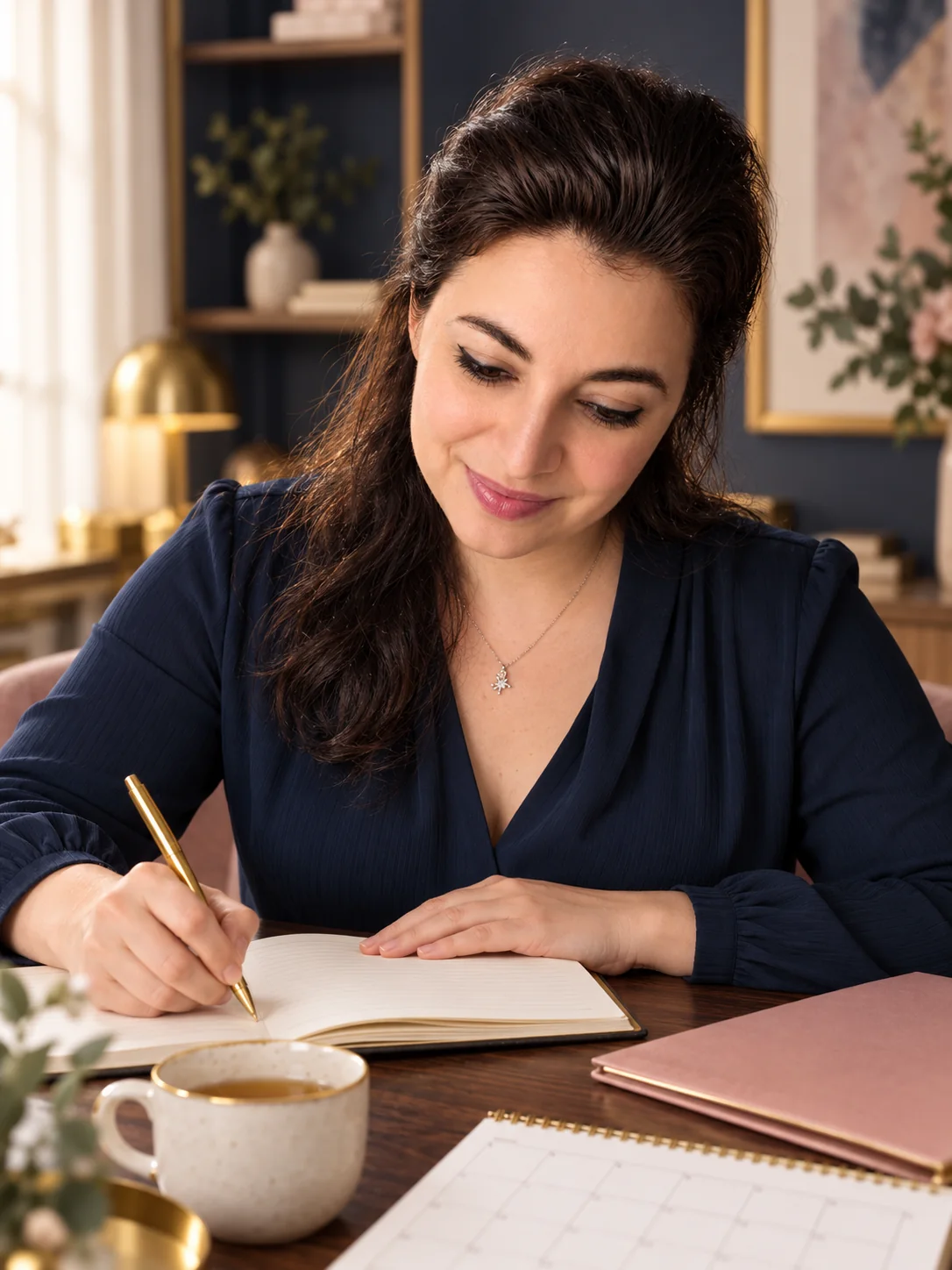 Stella Norsen writing in a journal at her desk